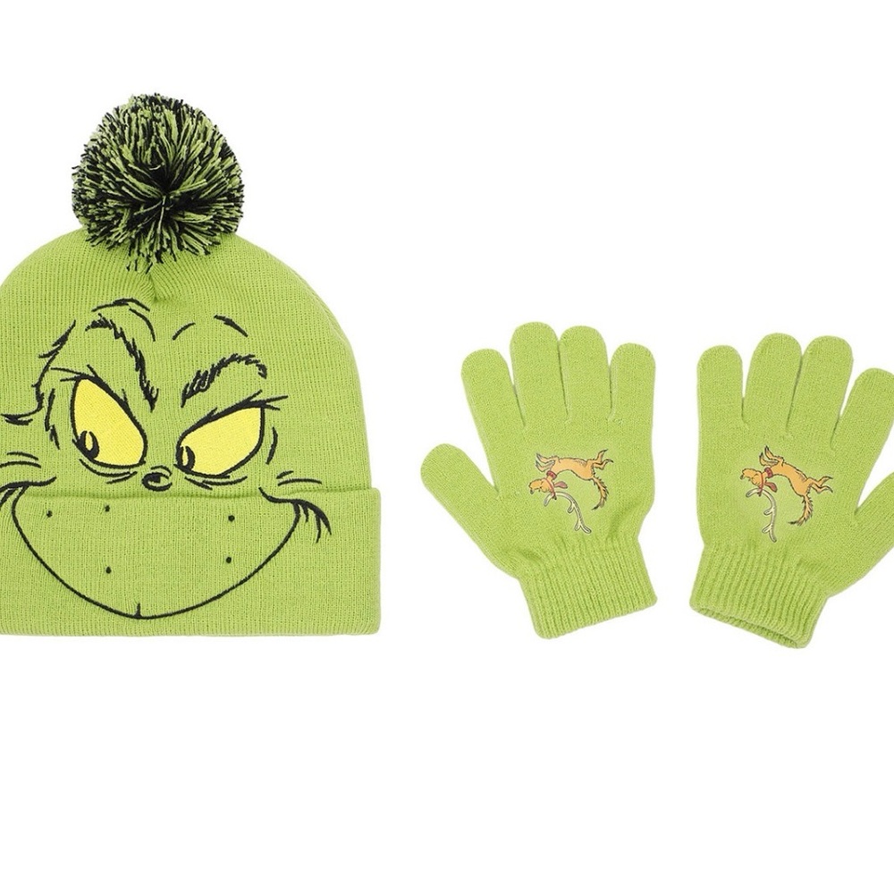 Grinch Lime Green Beanie and Gloves Set for Kids